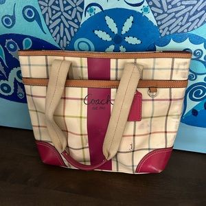 Coach heritage tattersall plaid multicolor shoulder bag tote purse